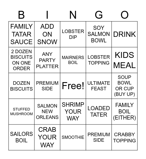 RED LOBSTER TO GO BINGO Card