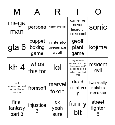summer games fest Bingo Card