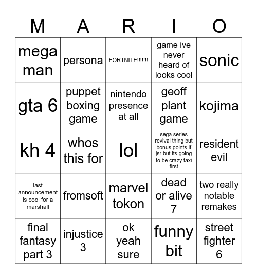summer games fest Bingo Card