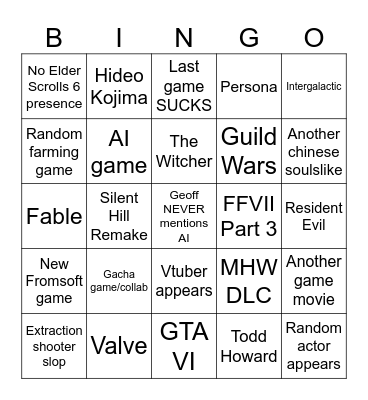 Summer Games Fest 2026 Bingo Card