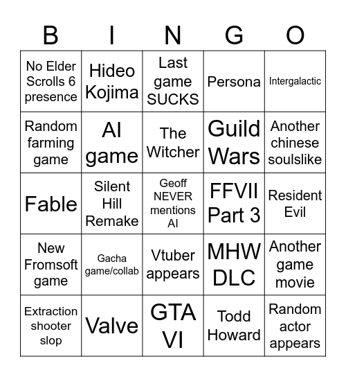 Summer Games Fest 2026 Bingo Card