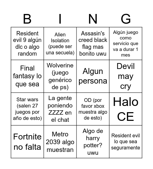 SUMMER GAME FEST 2026 Bingo Card