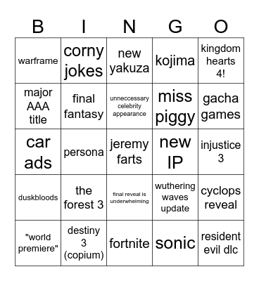 games fest bingo Card