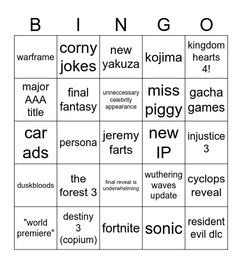 games fest bingo Card