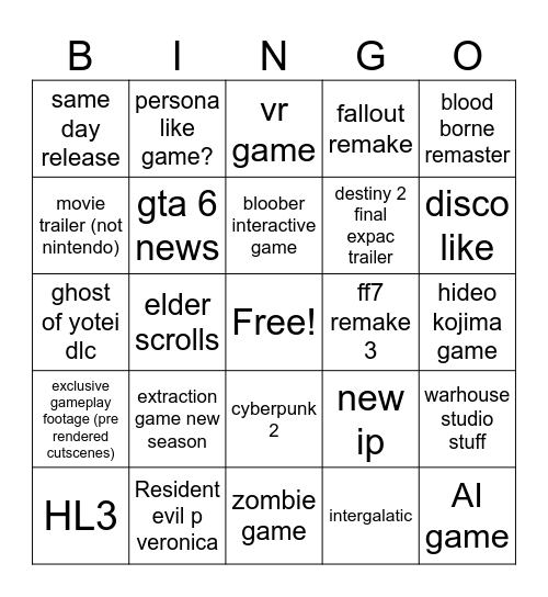 bababooey Bingo Card