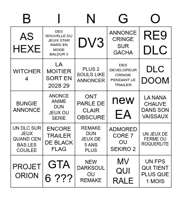 summer game fest Bingo Card