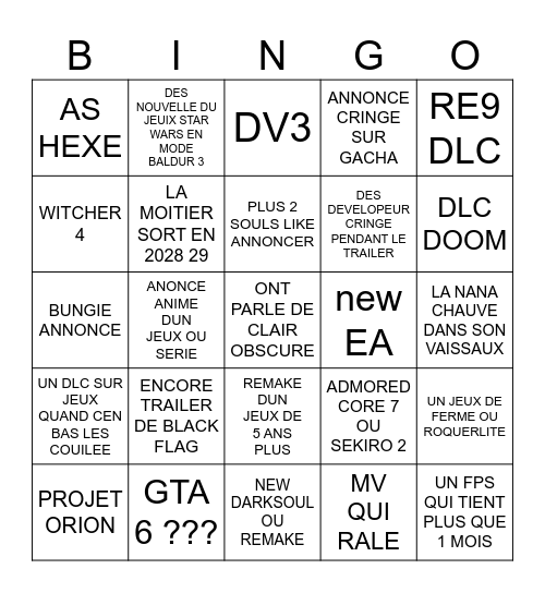 summer game fest Bingo Card