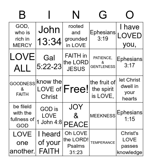 God is LOVE Bingo Card