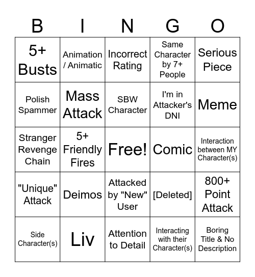 Defense Bingo Card