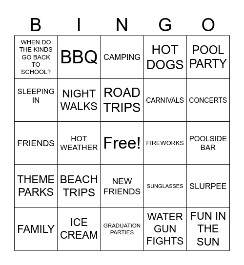 SUMMER VIBES Bingo Card