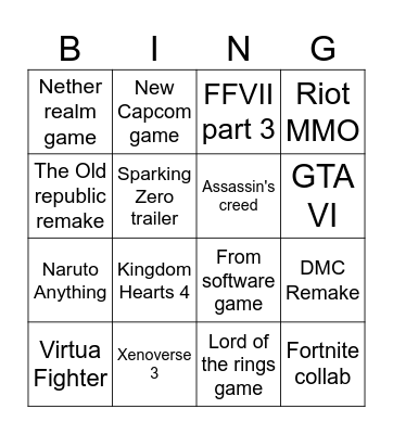 Summer Games Fest Bingo Card