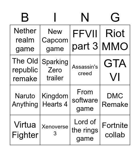 Summer Games Fest Bingo Card