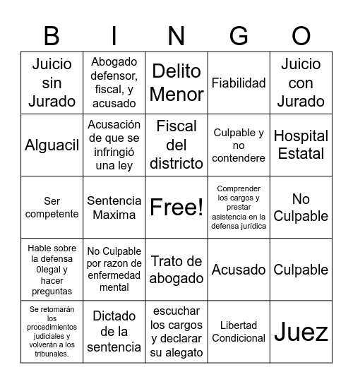 Competency Bingo Card
