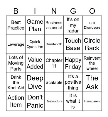 Corporate Jargon Bingo Card
