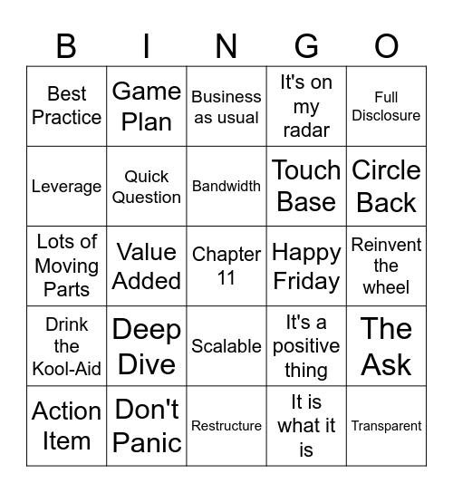 Corporate Jargon Bingo Card