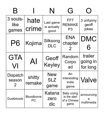 Bingo Card - Summer Game Fest 2026 Bingo Card