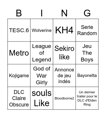 Summer Games Fest Bingo Card