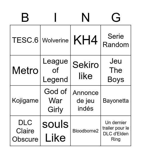 Summer Games Fest Bingo Card