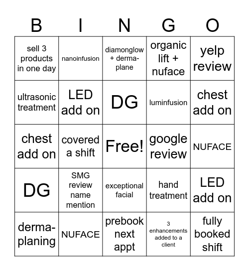 Upgrade & Add on's Bingo Card