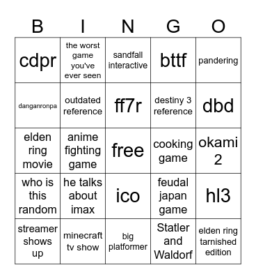 SGF 2026 Bingo Card