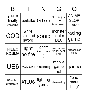 SUMMER GAMES FEST 2026 Bingo Card