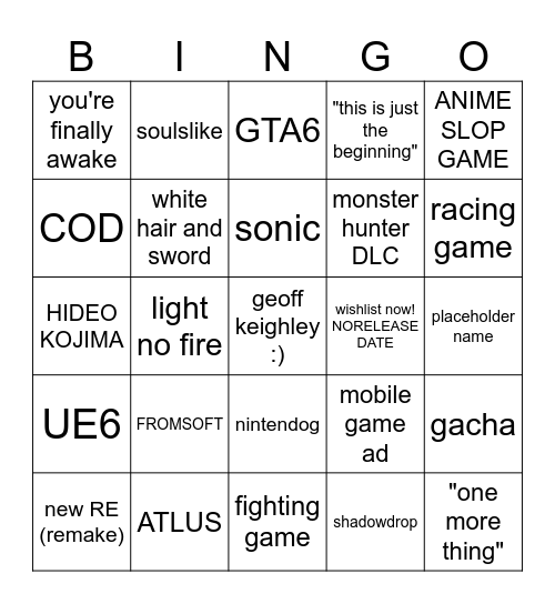 SUMMER GAMES FEST 2026 Bingo Card