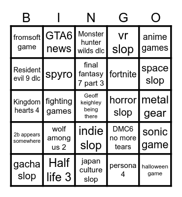 summer game fest Bingo Card