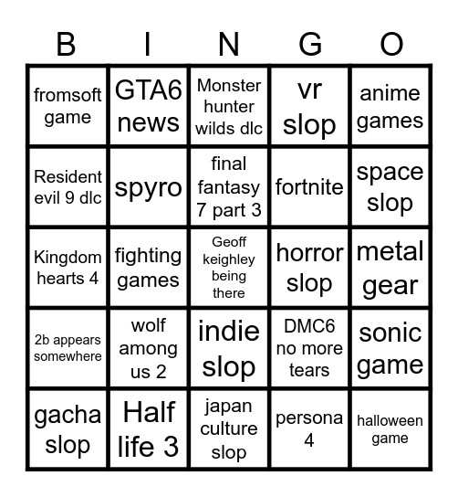 summer game fest Bingo Card