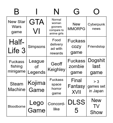 Summer Game Fest Bingo Card