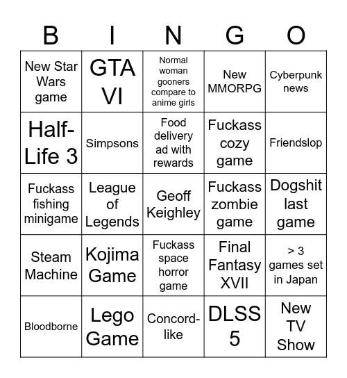 Summer Game Fest Bingo Card