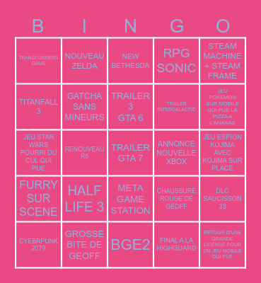Summer Game Fest Bingo Card