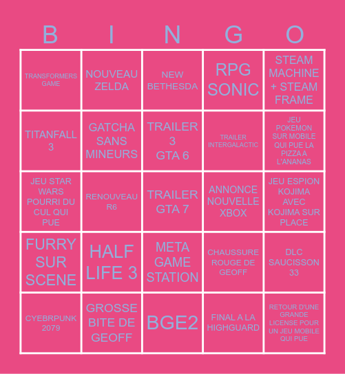 Summer Game Fest Bingo Card