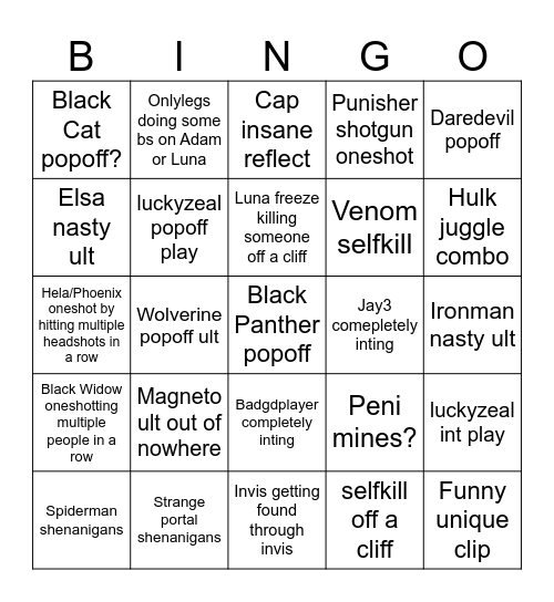 Weekly rivals clips Bingo Card