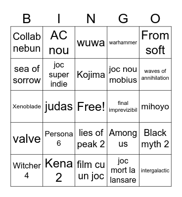 Summer game fest Bingo Card
