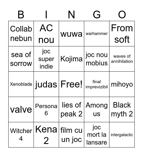Summer game fest Bingo Card