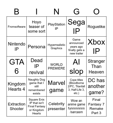 Summer Games Fest Bingo Card