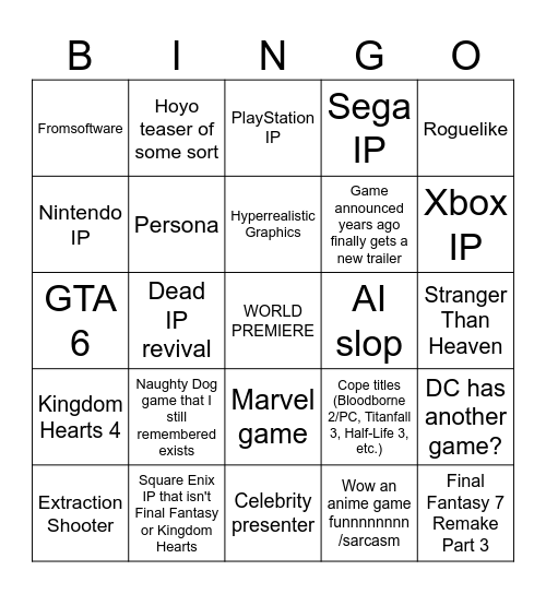 Summer Games Fest Bingo Card