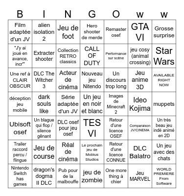 SUMMER GAME FEST 2026 Bingo Card