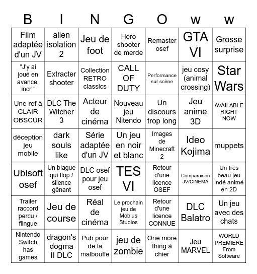 SUMMER GAME FEST 2026 Bingo Card