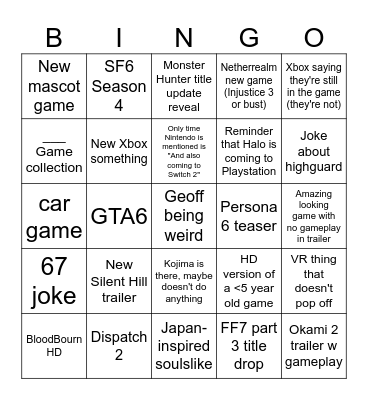Summer Games Fest Bingo Card