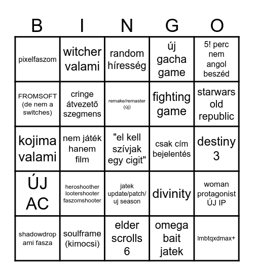 Sumér gém feszt Bingo Card