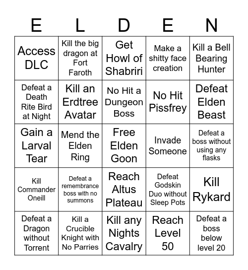 Elden Ring Bingo Card