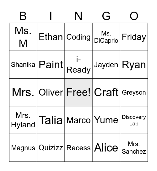 Enrichment BINGO Card