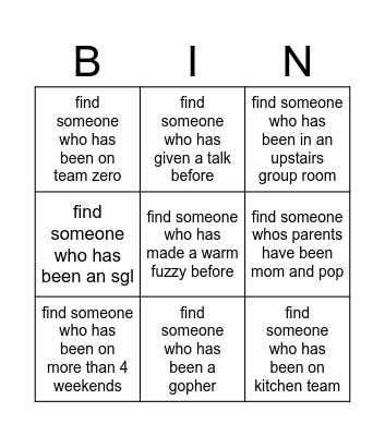 campout bingo Card