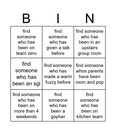 campout bingo Card