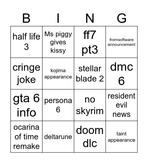 summer games fest Bingo Card