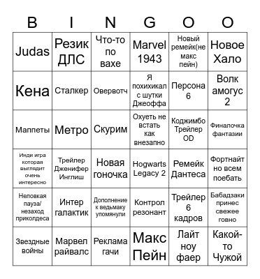 Summer game awards Bingo Card