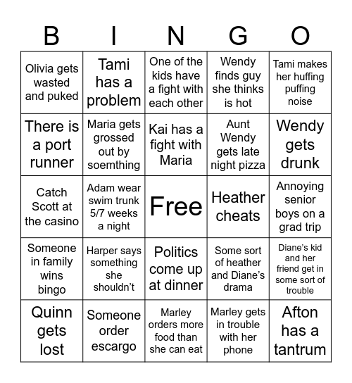 Cruise Bingo Card