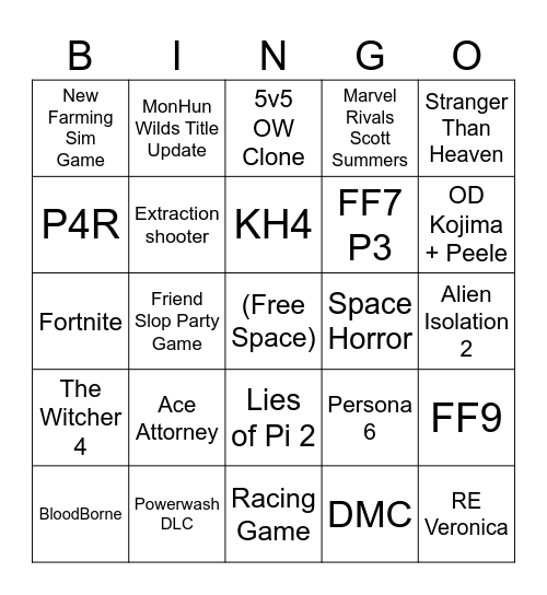 Summer Games Fest 2026 Bingo Card