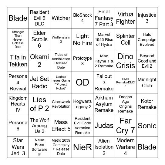 Summer Game Fest / XBOX Showcase 2026 Bingo Card